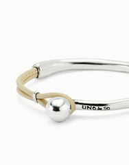 Bangle Bracelet With Ivory Leather - Silver