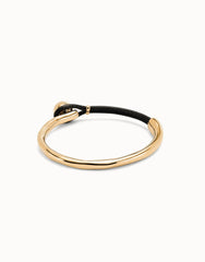 Bangle Bracelet With Brown Leather - Gold
