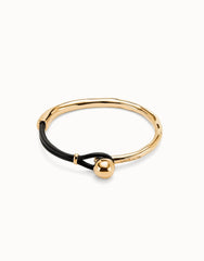 Bangle Bracelet With Brown Leather - Gold