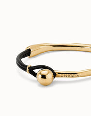 Bangle Bracelet With Brown Leather - Gold