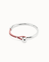 Bangle Bracelet With Pink Leather - Silver