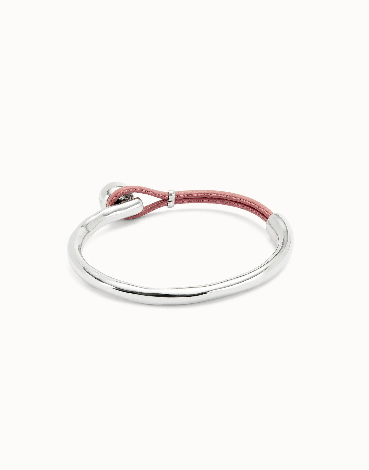 Bangle Bracelet With Pink Leather - Silver