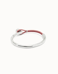 Bangle Bracelet With Pink Leather - Silver