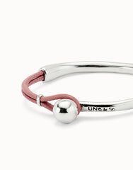 Bangle Bracelet With Pink Leather - Silver