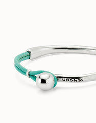 Bangle Bracelet With Turquoise Leather - Silver