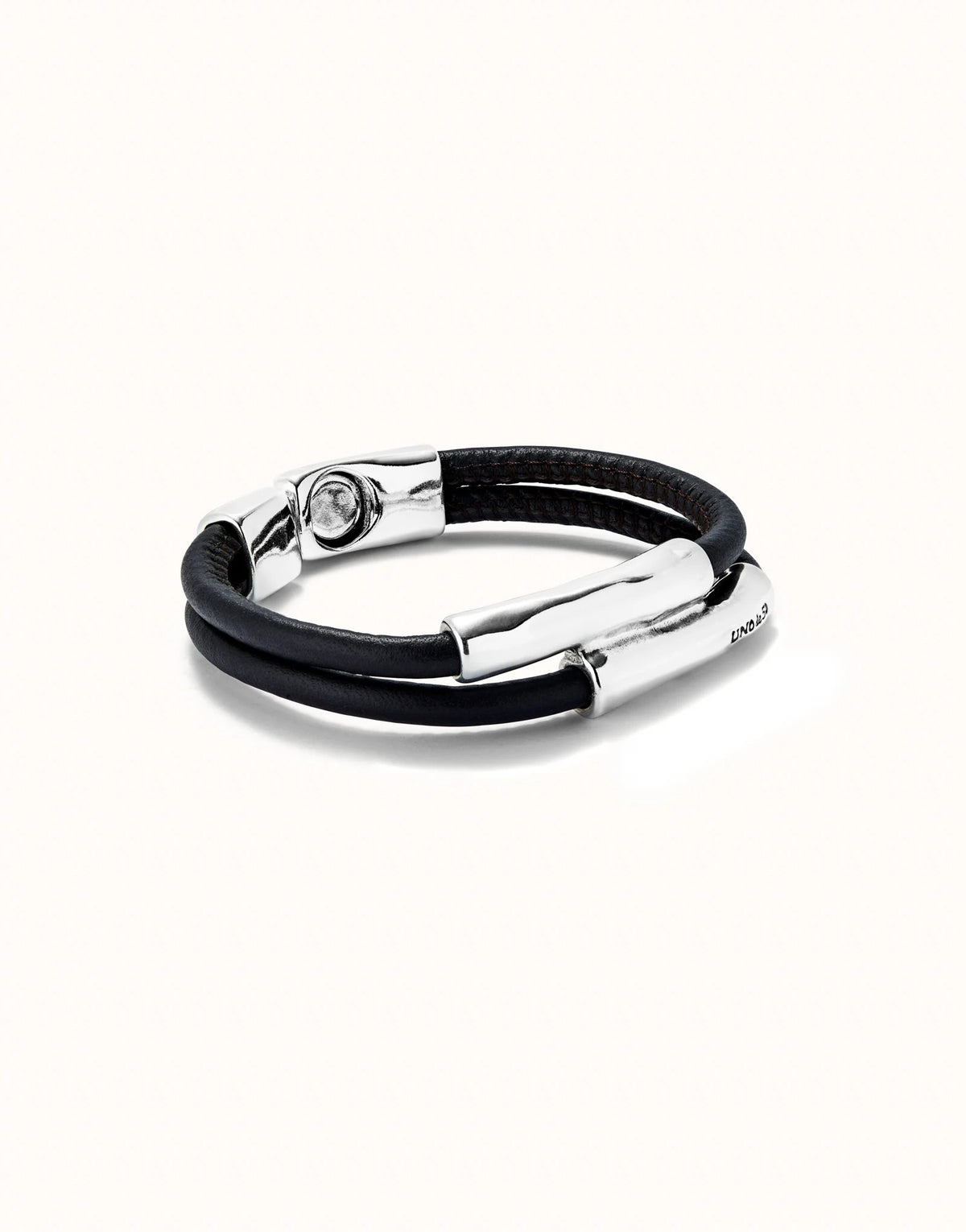Double Strand Lether Bracelet With Two Tubes