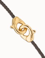Brown Leather Bracelet With Interlocking Carabiner - Gold