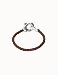 Brown Leather Men Bracelet With Interlocked Carabiner Detail