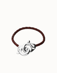 Brown Leather Men Bracelet With Interlocked Carabiner Detail