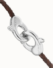 Brown Leather Men Bracelet With Interlocked Carabiner Detail