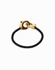 Black Leather Men Bracelet With Gold Interlocked Carabiner