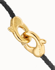 Black Leather Men Bracelet With Gold Interlocked Carabiner