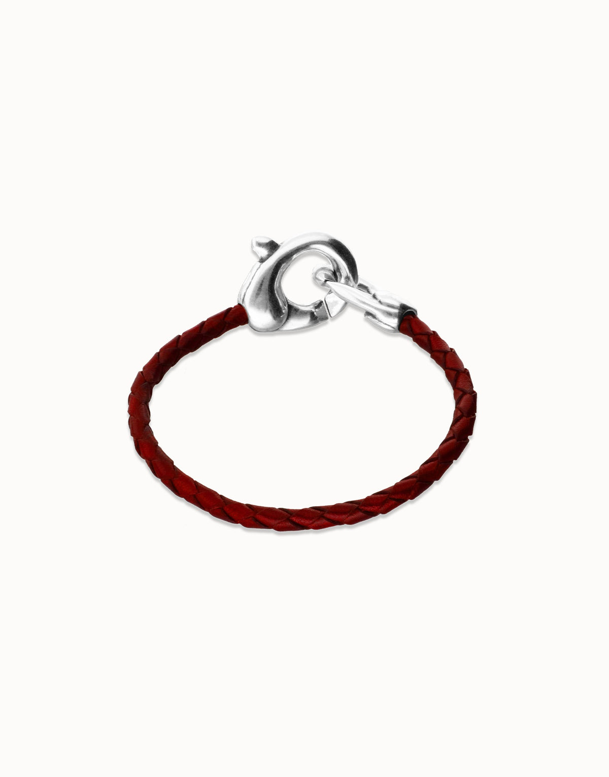 Red Leather Men Bracelet With Interlocked Carabiner Detail