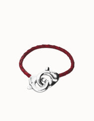 Red Leather Men Bracelet With Interlocked Carabiner Detail