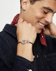 Red Leather Men Bracelet With Interlocked Carabiner Detail