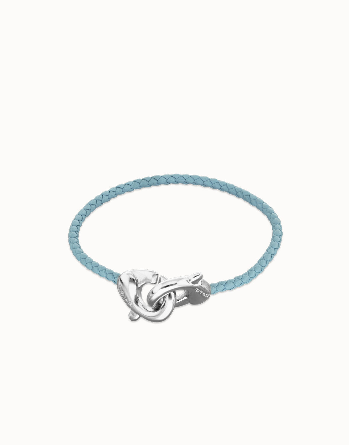 Blue Leather Women Bracelet With Interlocked Carabiner Detail In Stelring Silver