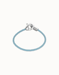 Blue Leather Women Bracelet With Interlocked Carabiner Detail In Stelring Silver