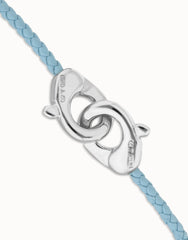Blue Leather Women Bracelet With Interlocked Carabiner Detail In Stelring Silver