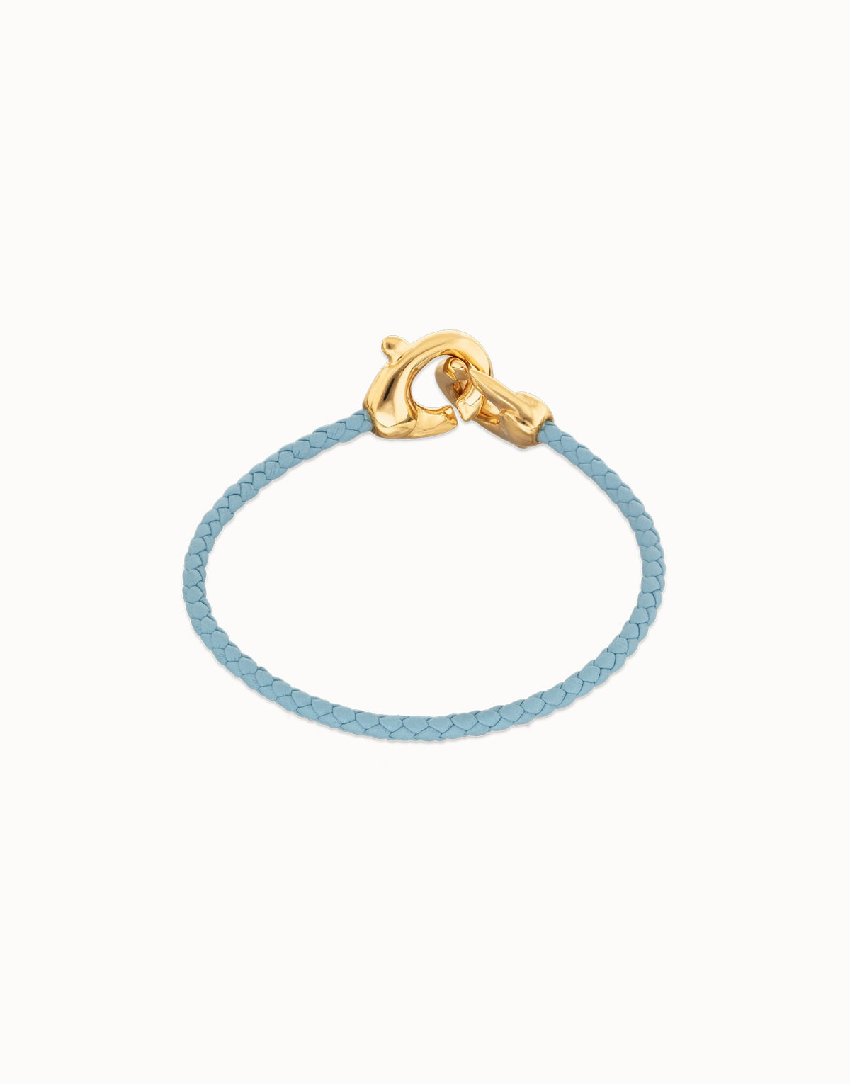 Blue Leather Women Bracelet With Interlocked Carabiner Detail In Gold