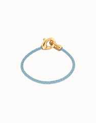 Blue Leather Women Bracelet With Interlocked Carabiner Detail In Gold