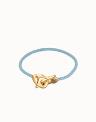 Blue Leather Women Bracelet With Interlocked Carabiner Detail In Gold