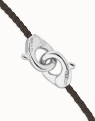 Cammel Leather Women Bracelet With Interlocked Carabiner Detail In Stelring Silver