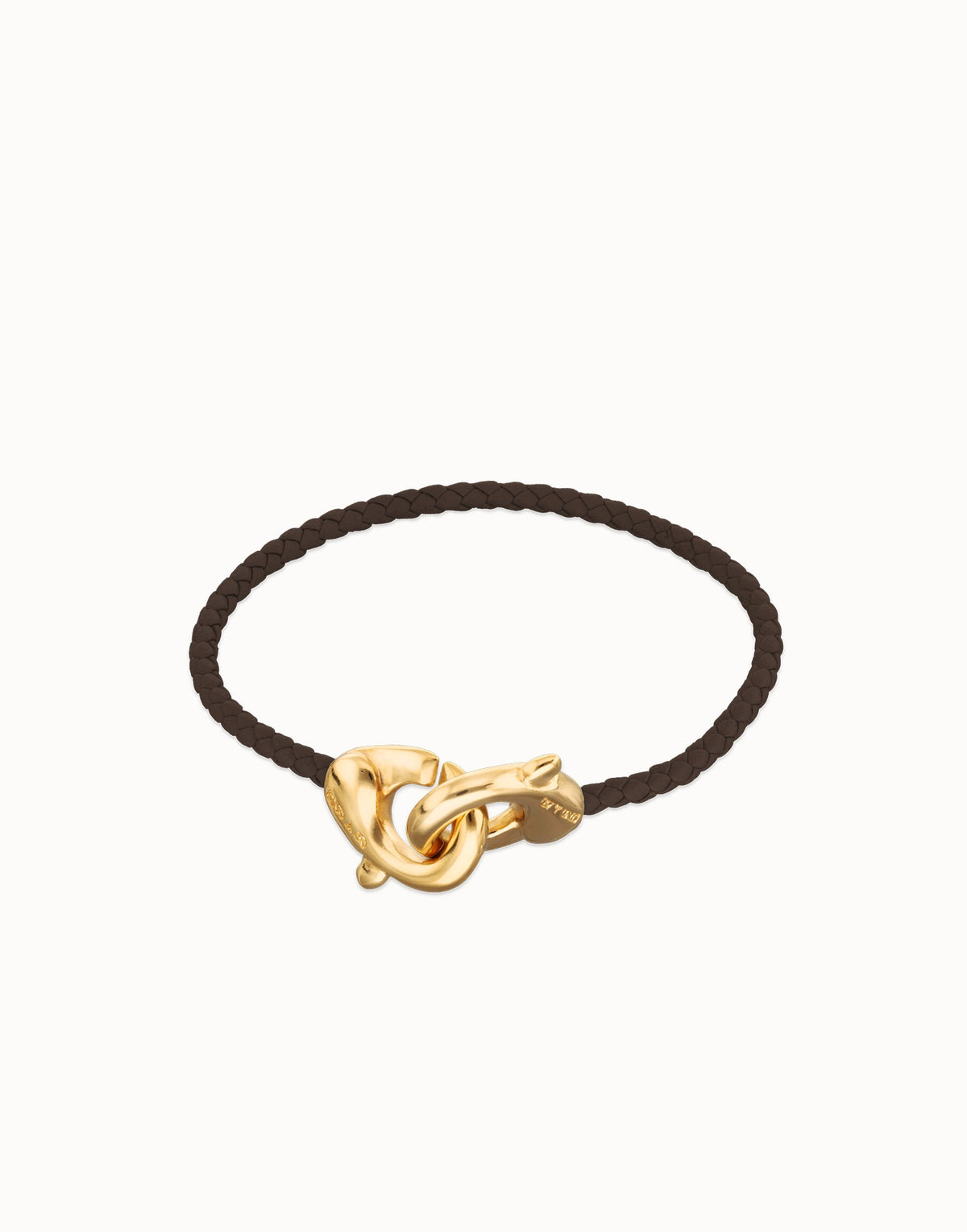 Cammel Leather Women Bracelet With Interlocked Carabiner Detail In Gold