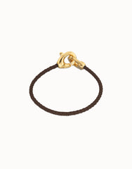 Cammel Leather Women Bracelet With Interlocked Carabiner Detail In Gold