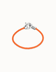 Orange Leather Women Bracelet With Interlocked Carabiner Detail In Sterling Silver