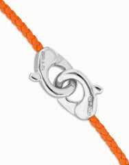Orange Leather Women Bracelet With Interlocked Carabiner Detail In Sterling Silver
