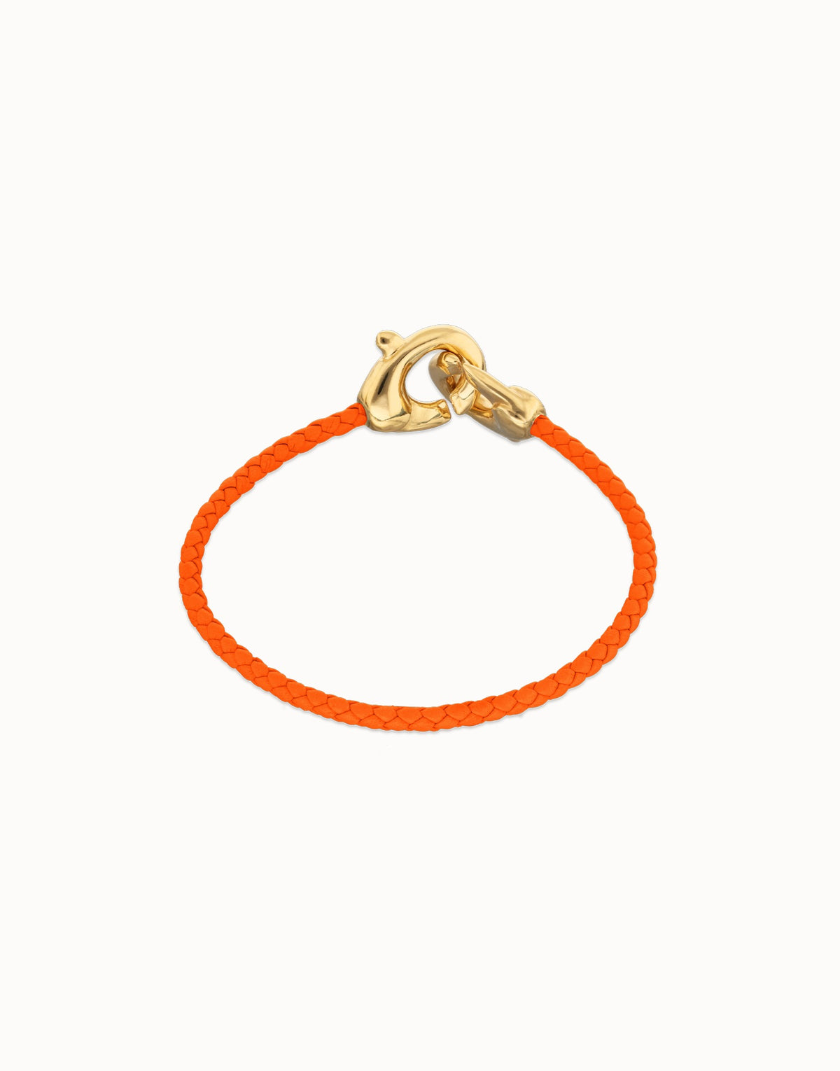 Orange Leather Women Bracelet With Interlocked Carabiner Detail In Gold