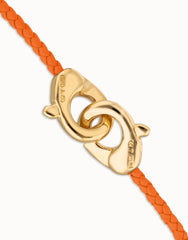 Orange Leather Women Bracelet With Interlocked Carabiner Detail In Gold