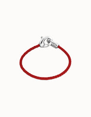 Red Leather Women Bracelet With Interlocked Carabiner Detail In Sterling Silver