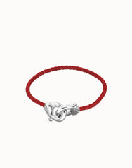Red Leather Women Bracelet With Interlocked Carabiner Detail In Sterling Silver