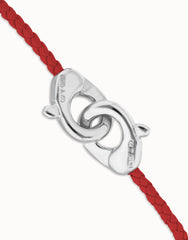 Red Leather Women Bracelet With Interlocked Carabiner Detail In Sterling Silver