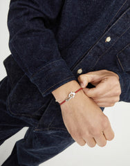 Red Leather Women Bracelet With Interlocked Carabiner Detail In Sterling Silver
