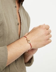 Red Leather Women Bracelet With Interlocked Carabiner Detail In Gold