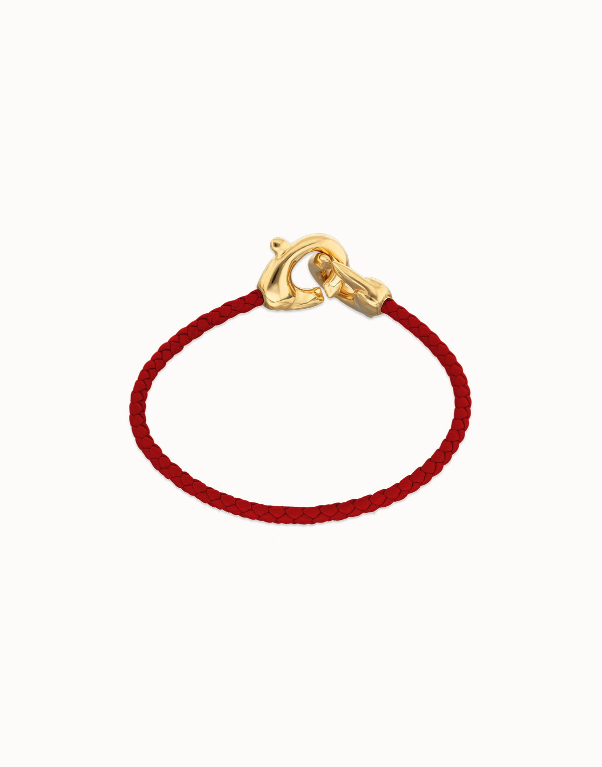 Red Leather Women Bracelet With Interlocked Carabiner Detail In Gold