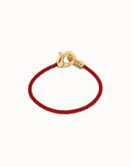 Red Leather Women Bracelet With Interlocked Carabiner Detail In Gold