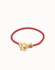 Red Leather Women Bracelet With Interlocked Carabiner Detail In Gold