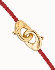 Red Leather Women Bracelet With Interlocked Carabiner Detail In Gold