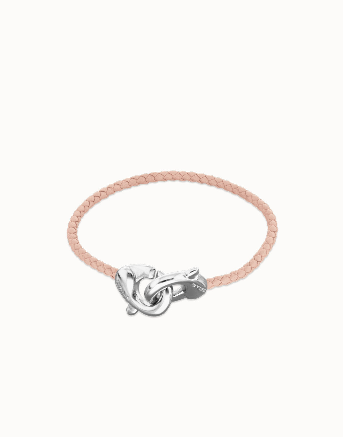 Pink Leather Women Bracelet With Interlocked Carabiner Detail In Sterling Silver