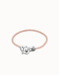 Pink Leather Women Bracelet With Interlocked Carabiner Detail In Sterling Silver