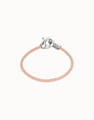 Pink Leather Women Bracelet With Interlocked Carabiner Detail In Sterling Silver