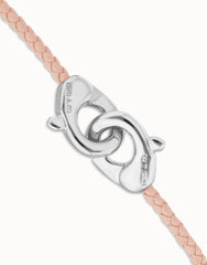 Pink Leather Women Bracelet With Interlocked Carabiner Detail In Sterling Silver