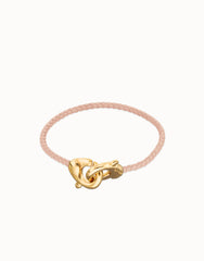 Pink Leather Women Bracelet With Interlocked Carabiner Detail In Gold