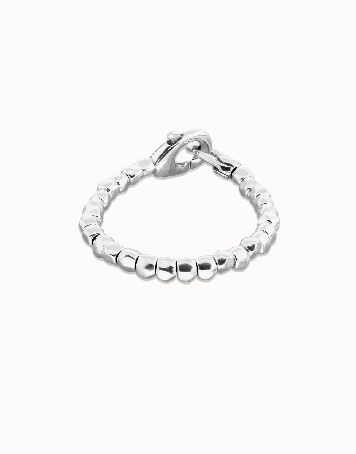 Beaded Bracelet Of Metal Alloy Plated Sterling Silver With Interlocked Carabiner Detail