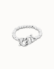 Beaded Bracelet Of Metal Alloy Plated Sterling Silver With Interlocked Carabiner Detail