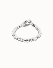 Beaded Bracelet Of Metal Alloy Plated Sterling Silver With Interlocked Carabiner Detail