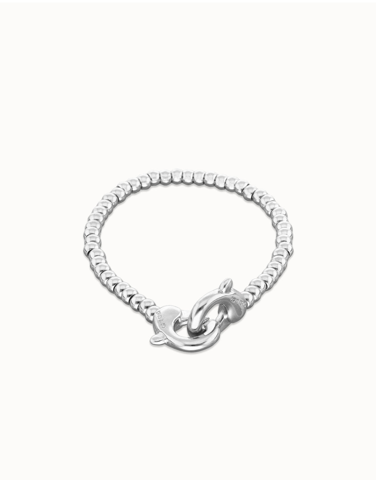Small Beaded Bracelet Of Metal Alloy Plated Sterling Silver With Interlocked Carabiner Detail